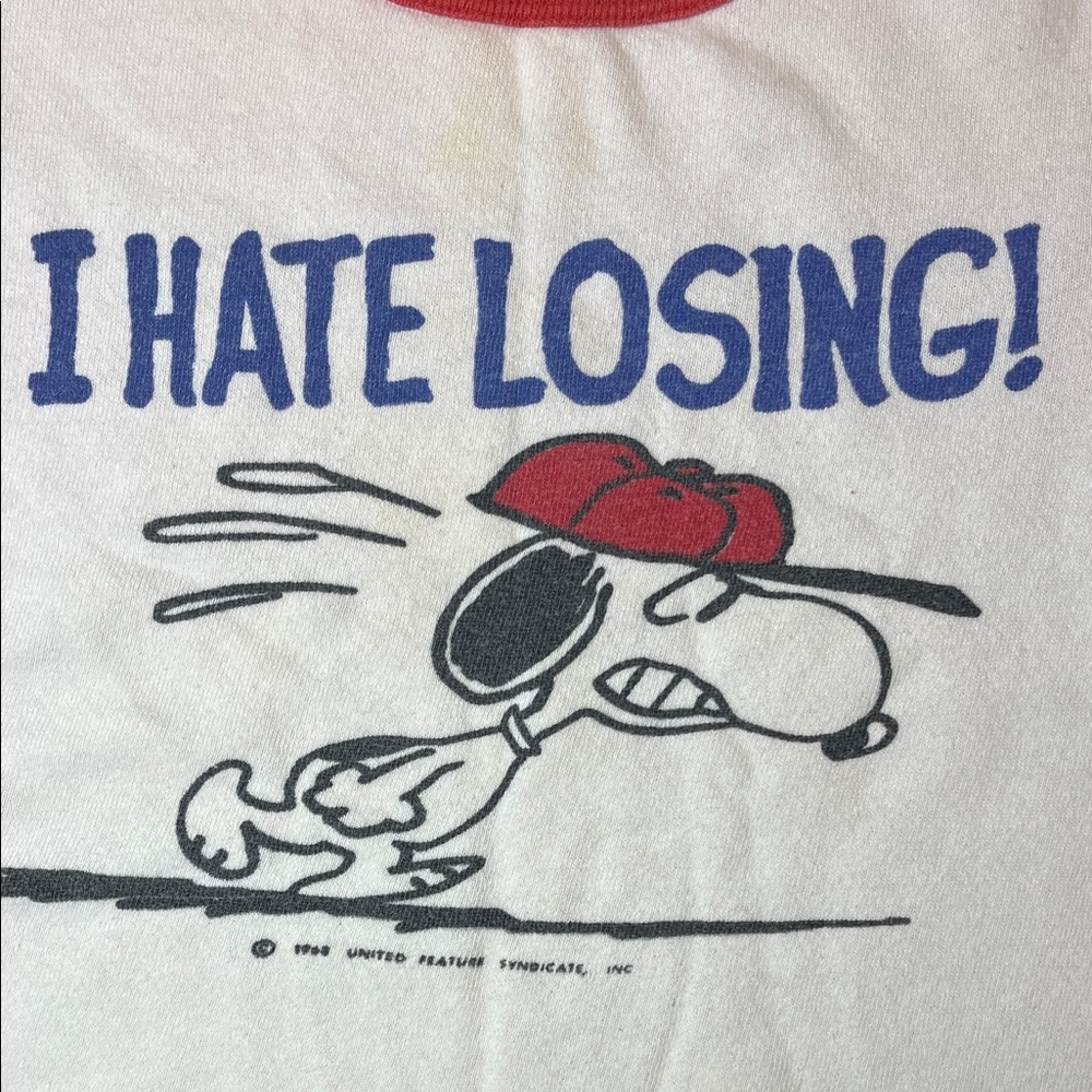 Vintage 60s Norwich Single Stitch Snoppy I HATE LOSING Short Sleeve Sweat Shirt